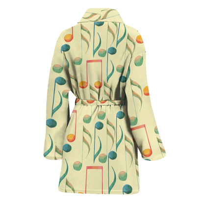 Watercolor Music Notes Pattern Print Women's Bathrobe