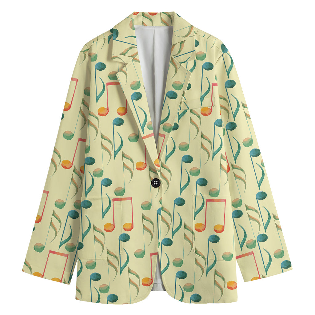 Watercolor Music Notes Pattern Print Women's Blazer