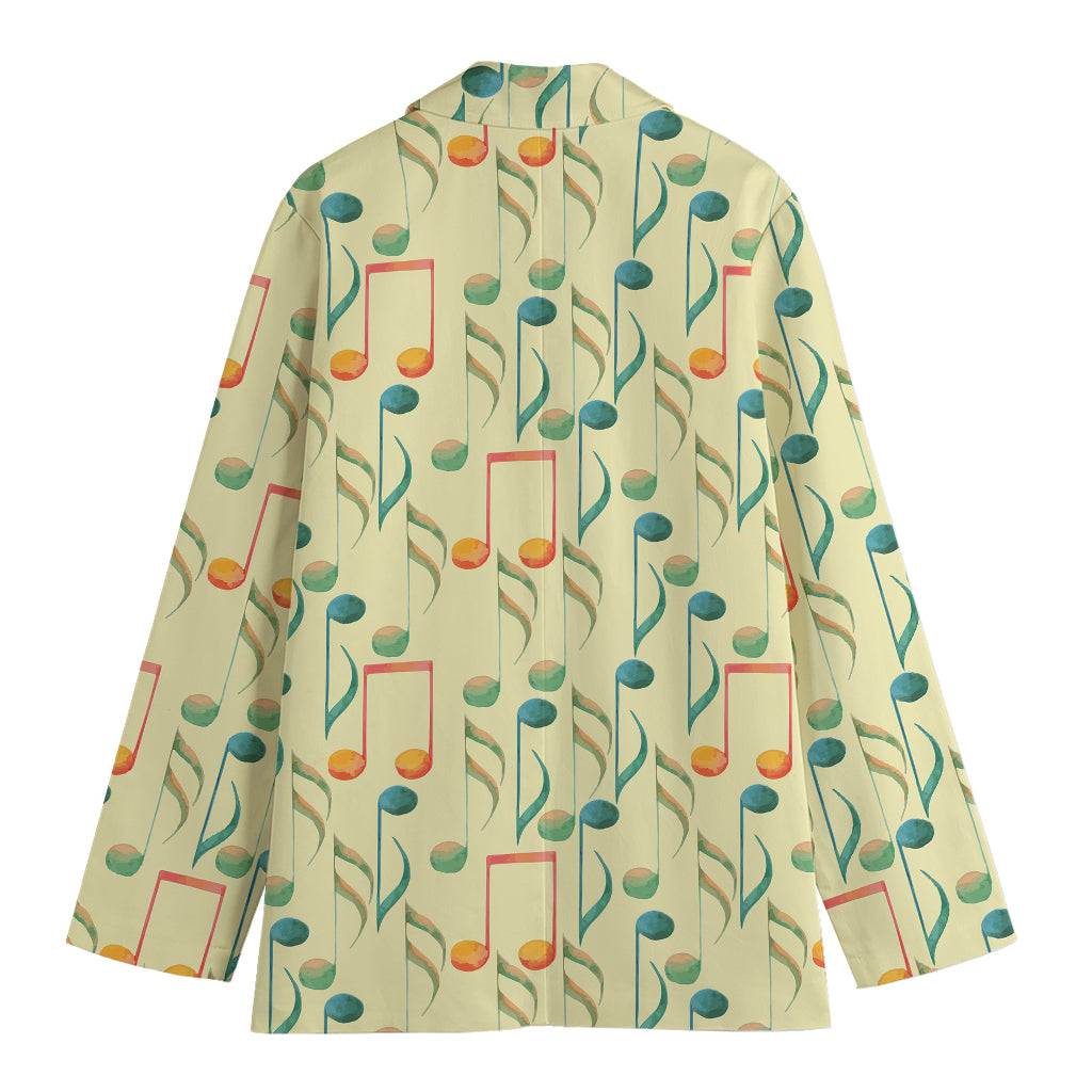Watercolor Music Notes Pattern Print Women's Blazer