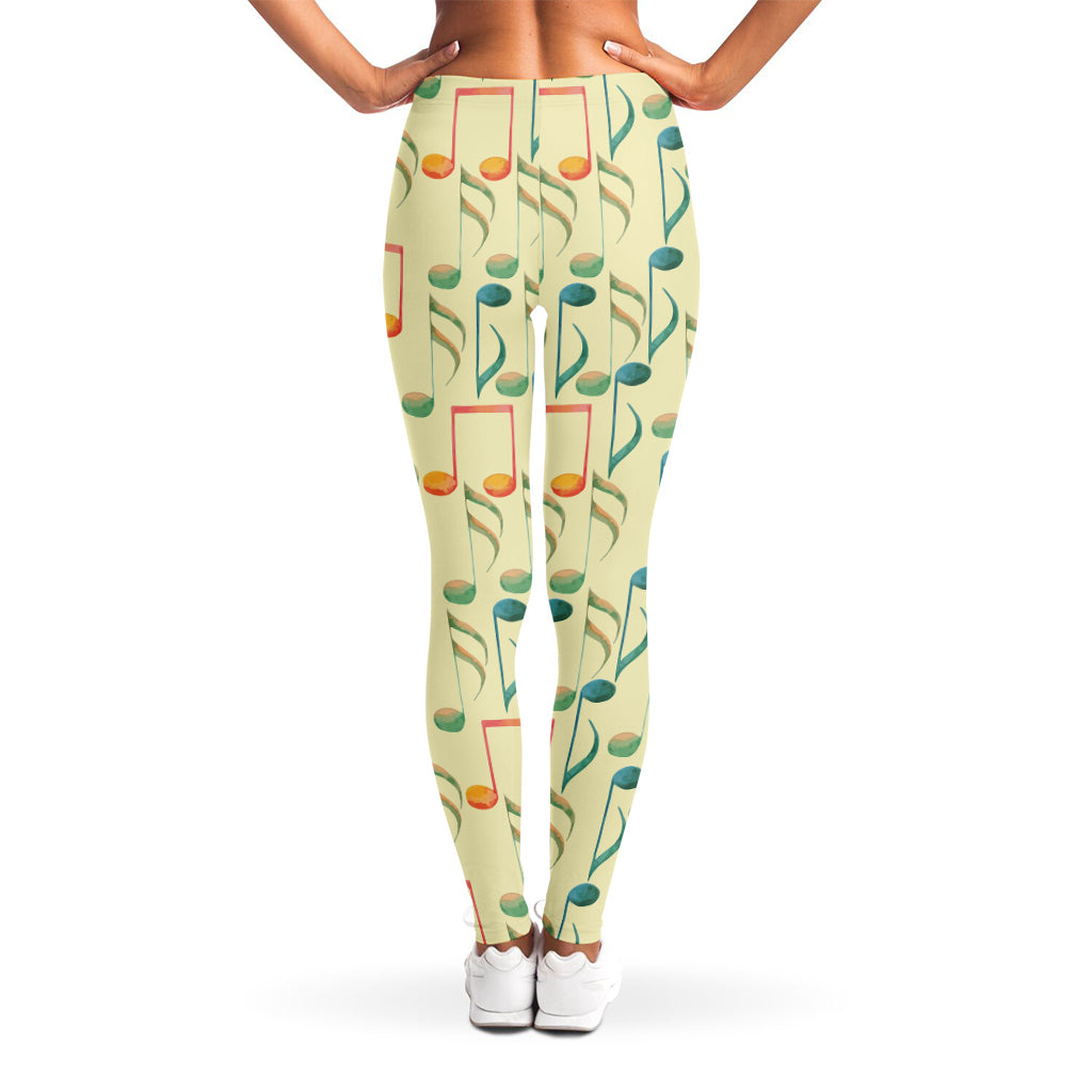 Watercolor Music Notes Pattern Print Women's Leggings