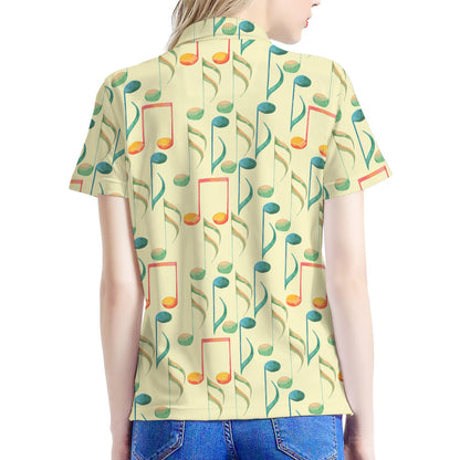 Watercolor Music Notes Pattern Print Women's Polo Shirt