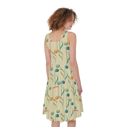 Watercolor Music Notes Pattern Print Women's Sleeveless Dress