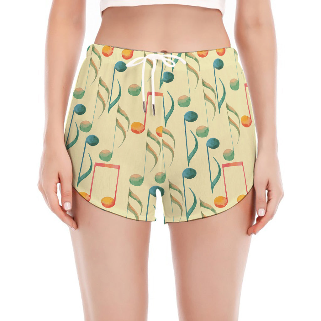 Watercolor Music Notes Pattern Print Women's Split Running Shorts