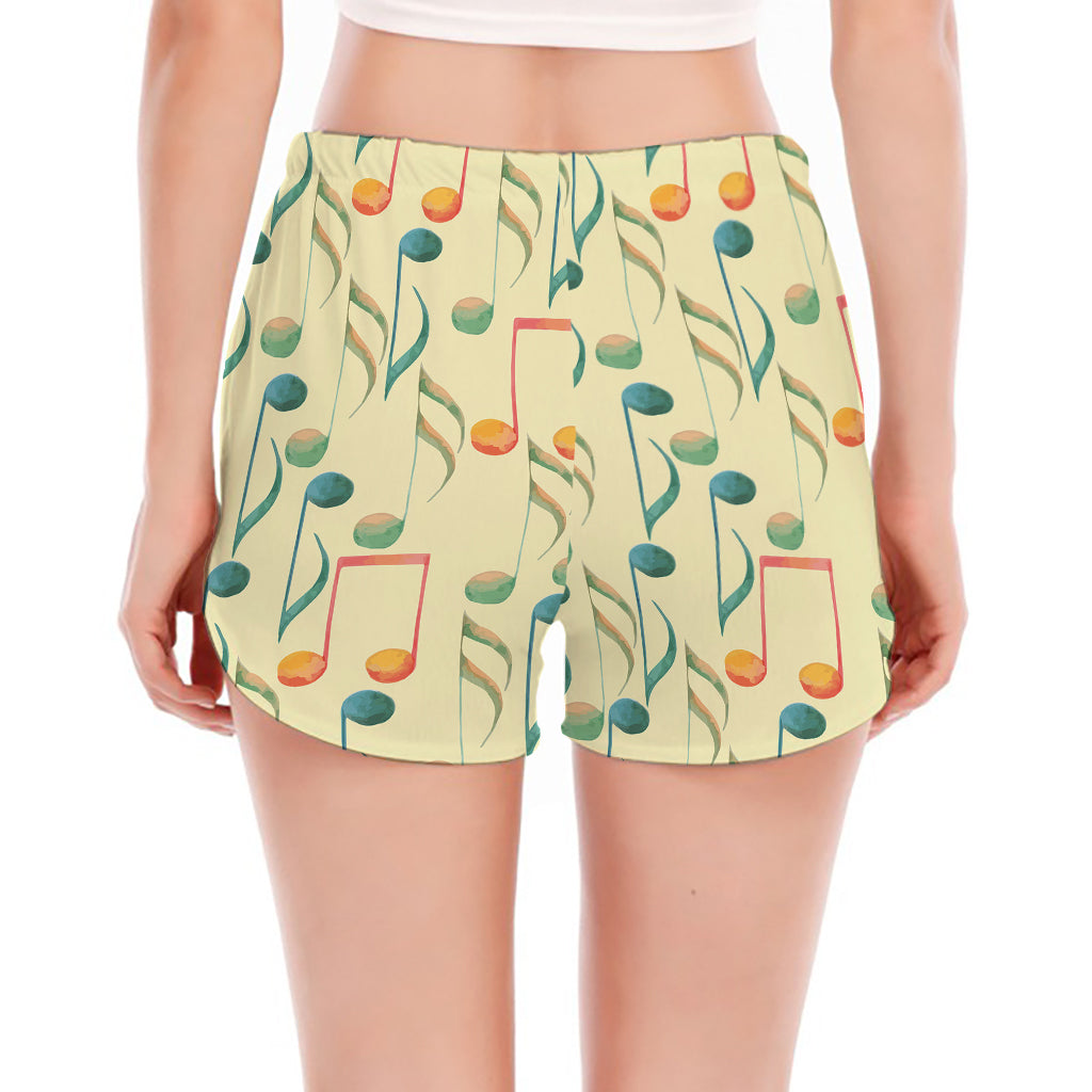 Watercolor Music Notes Pattern Print Women's Split Running Shorts