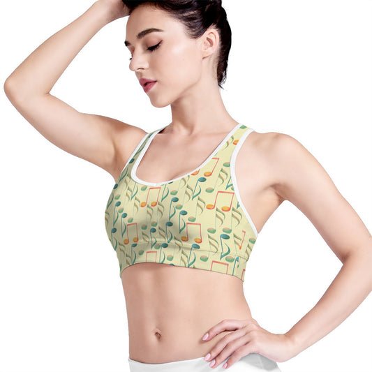 Watercolor Music Notes Pattern Print Women's Sports Bra