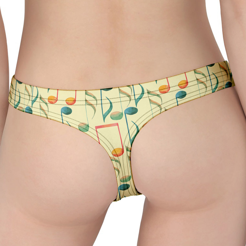 Watercolor Music Notes Pattern Print Women's Thong