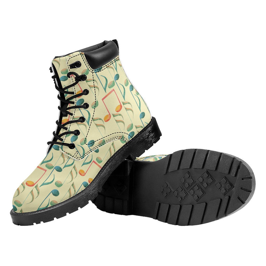 Watercolor Music Notes Pattern Print Work Boots
