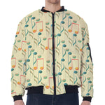 Watercolor Music Notes Pattern Print Zip Sleeve Bomber Jacket
