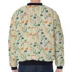 Watercolor Music Notes Pattern Print Zip Sleeve Bomber Jacket