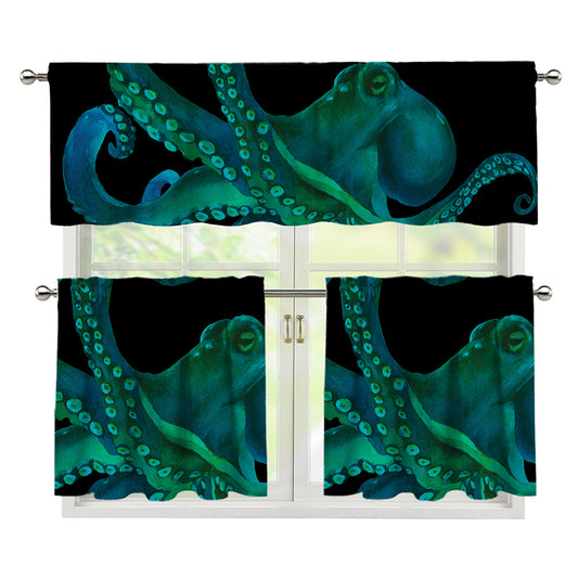 Watercolor Octopus Print 3 Piece Kitchen Curtains