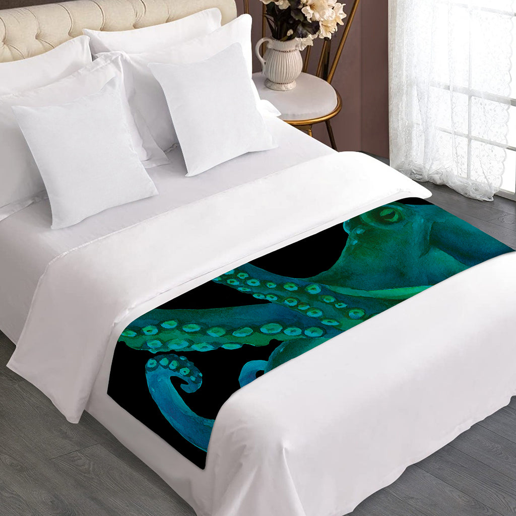 Watercolor Octopus Print Bed Runner