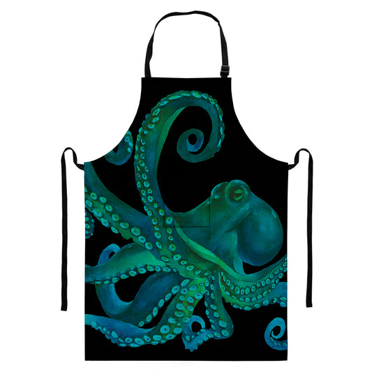 Watercolor Octopus Print Bib Apron With Pocket