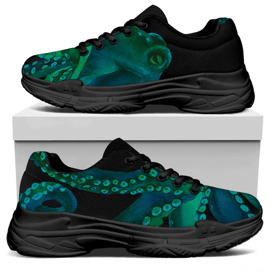 Watercolor Octopus Print Black Chunky Shoes