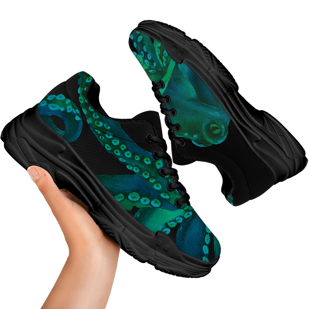 Watercolor Octopus Print Black Chunky Shoes