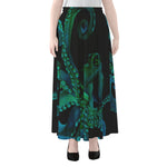 Watercolor Octopus Print Chiffon Maxi Skirt
