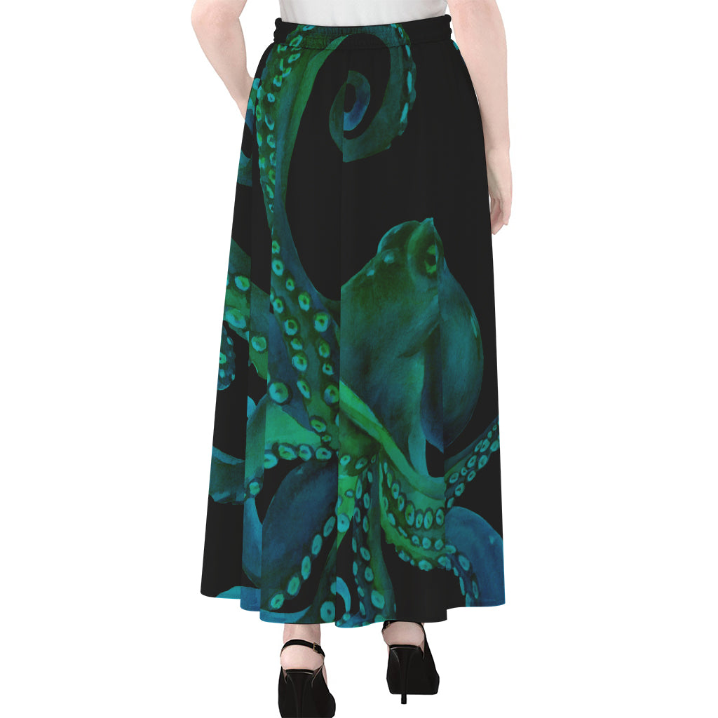 Watercolor Octopus Print Chiffon Maxi Skirt