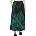 Watercolor Octopus Print Chiffon Maxi Skirt