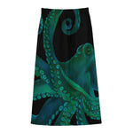 Watercolor Octopus Print Cotton Front Slit Maxi Skirt