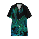 Watercolor Octopus Print Cotton Hawaiian Shirt
