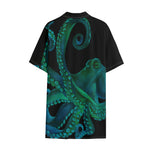 Watercolor Octopus Print Cotton Hawaiian Shirt