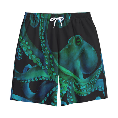 Watercolor Octopus Print Cotton Shorts