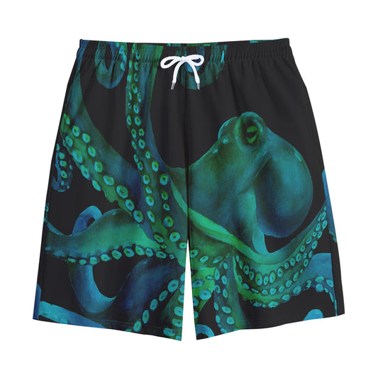 Watercolor Octopus Print Cotton Shorts