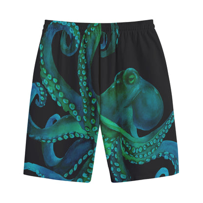 Watercolor Octopus Print Cotton Shorts