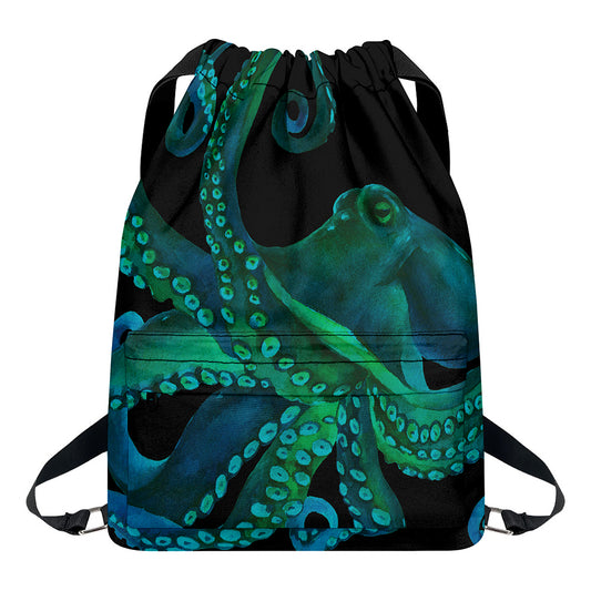 Watercolor Octopus Print Drawstring Backpack