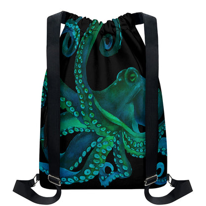 Watercolor Octopus Print Drawstring Backpack