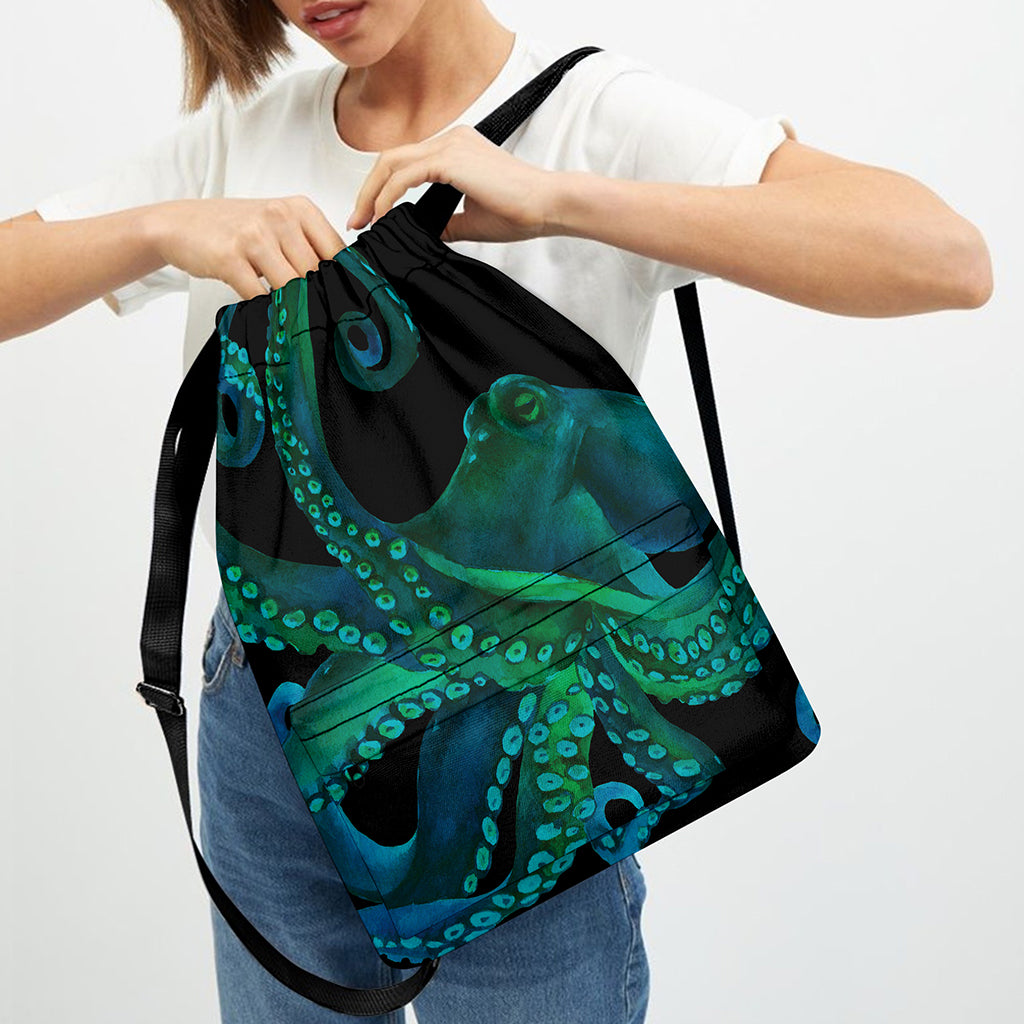 Watercolor Octopus Print Drawstring Backpack
