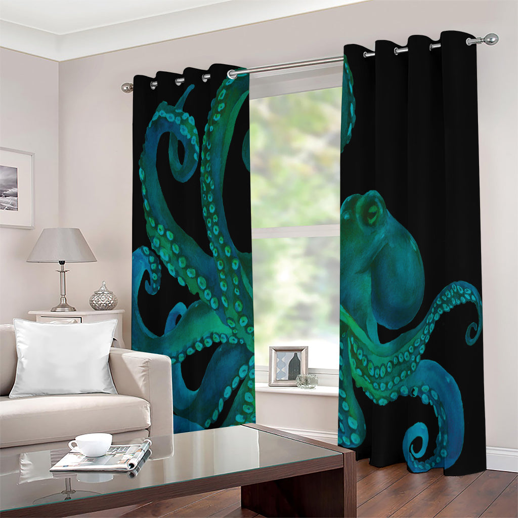 Watercolor Octopus Print Extra Wide Grommet Curtains