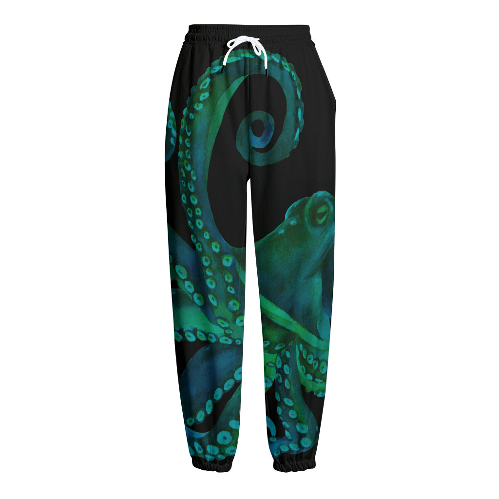 Watercolor Octopus Print Fleece Lined Knit Pants