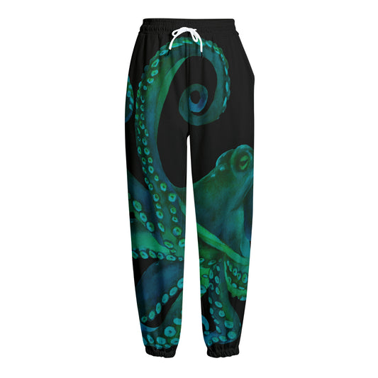 Watercolor Octopus Print Fleece Lined Knit Pants