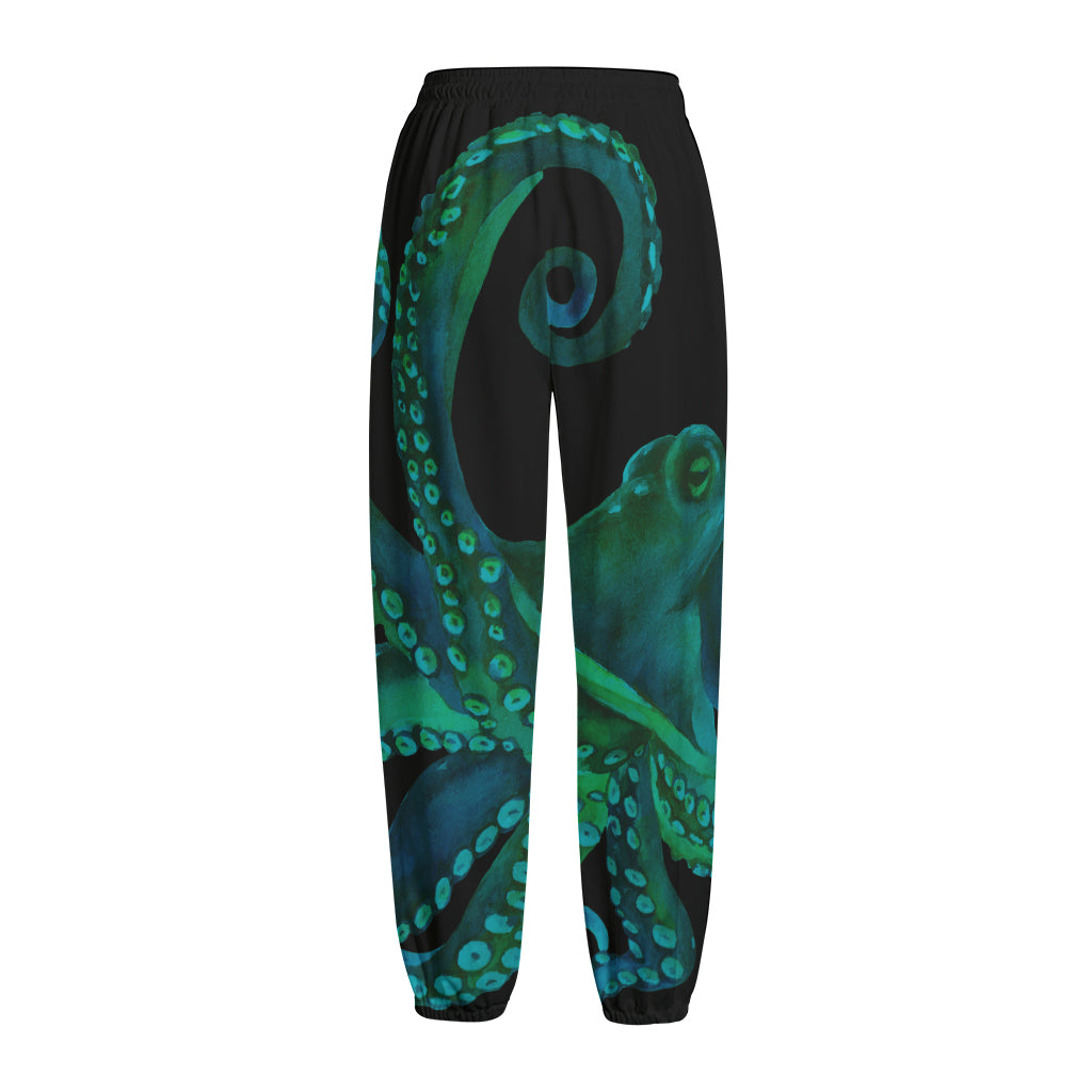 Watercolor Octopus Print Fleece Lined Knit Pants