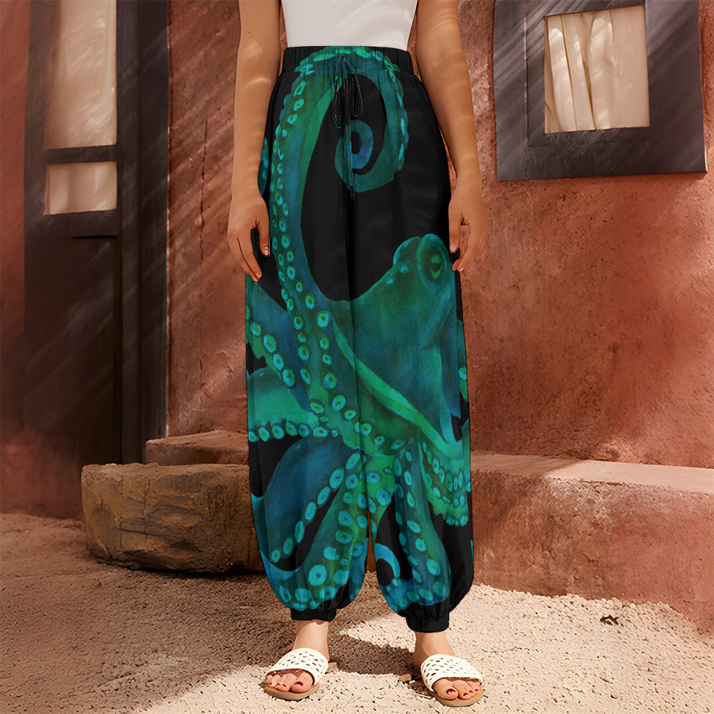 Watercolor Octopus Print Harem Pants