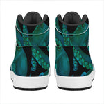 Watercolor Octopus Print High Top Leather Sneakers