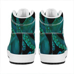 Watercolor Octopus Print High Top Leather Sneakers
