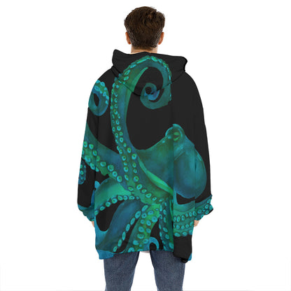 Watercolor Octopus Print Hoodie Blanket