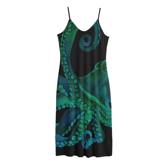 Watercolor Octopus Print Jersey Midi Cami Dress