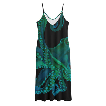 Watercolor Octopus Print Jersey Midi Cami Dress