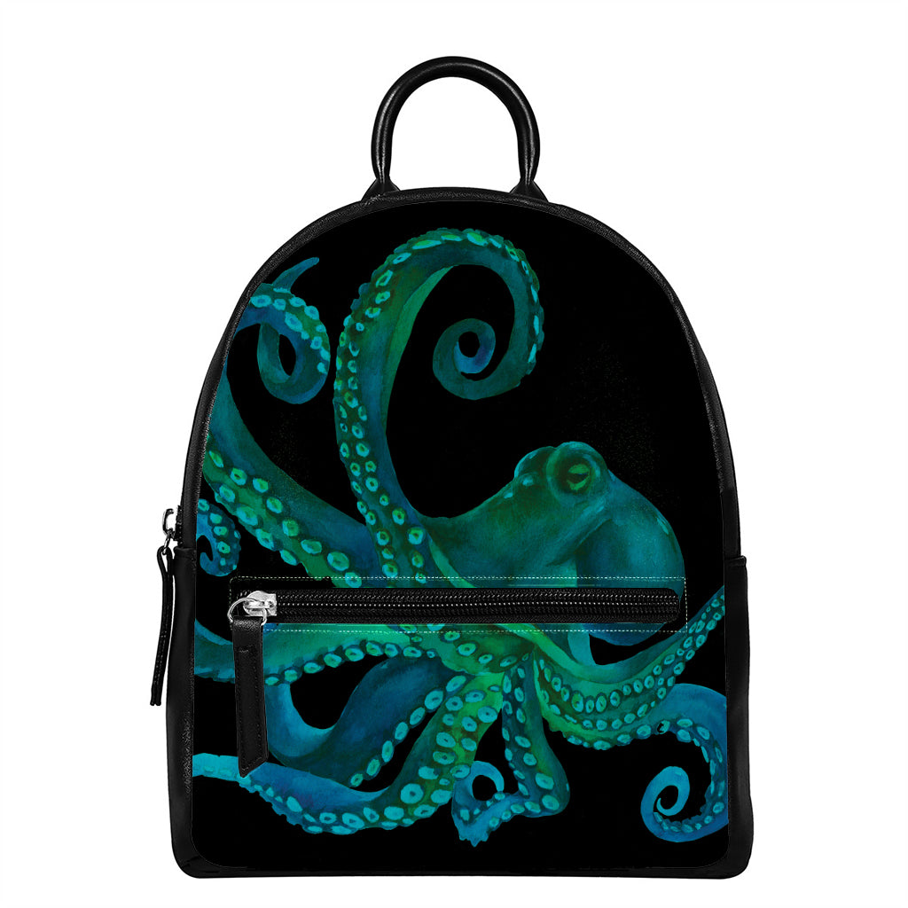 Watercolor Octopus Print Leather Backpack