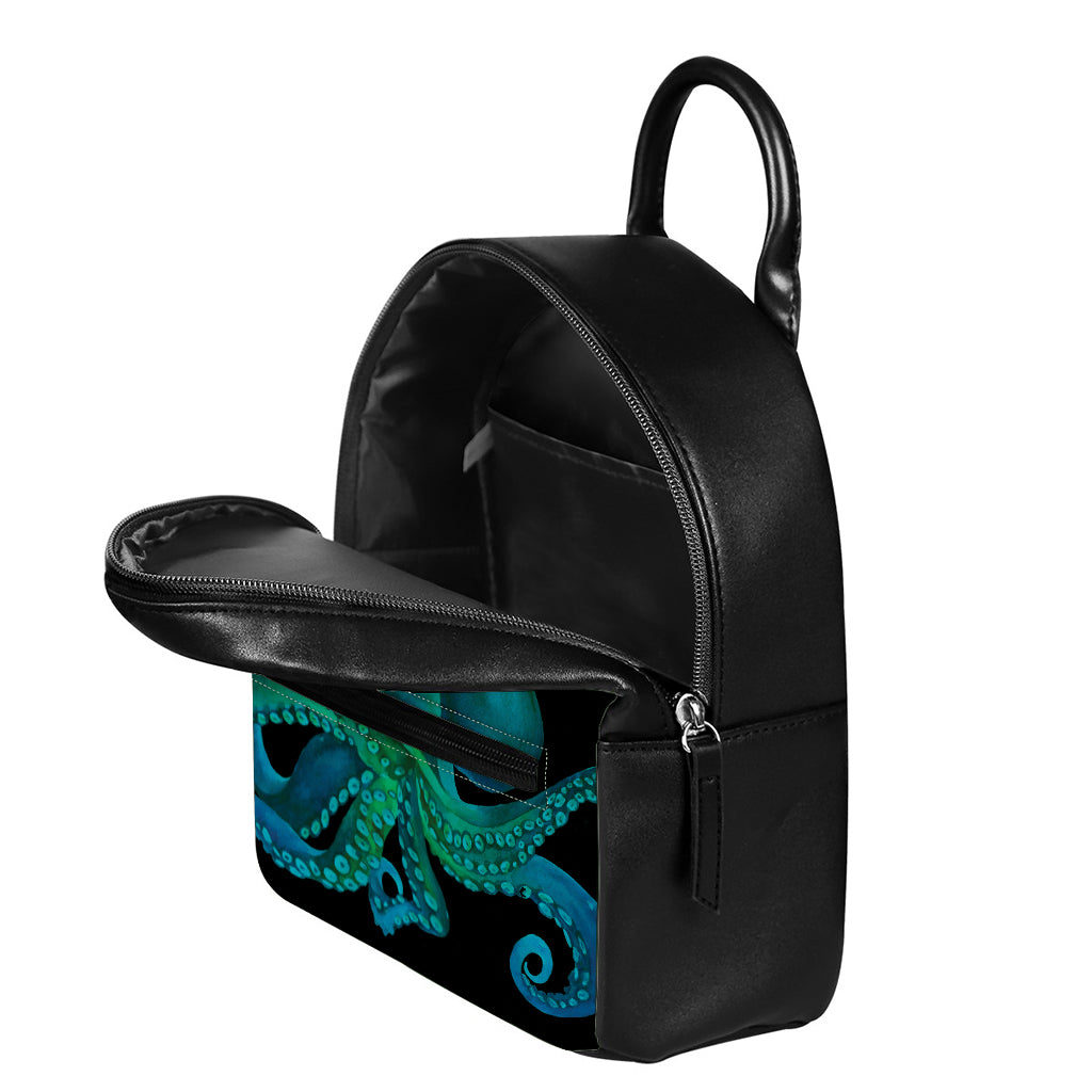 Watercolor Octopus Print Leather Backpack