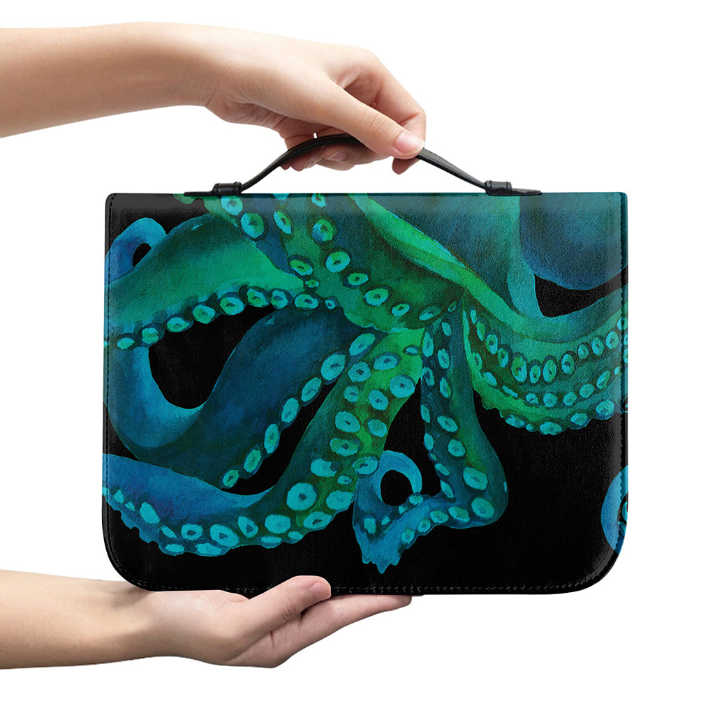 Watercolor Octopus Print Leather Bible Cover