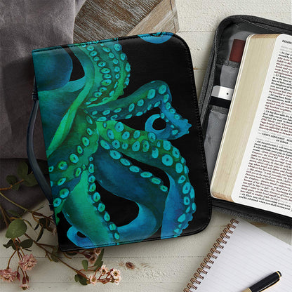 Watercolor Octopus Print Leather Bible Cover