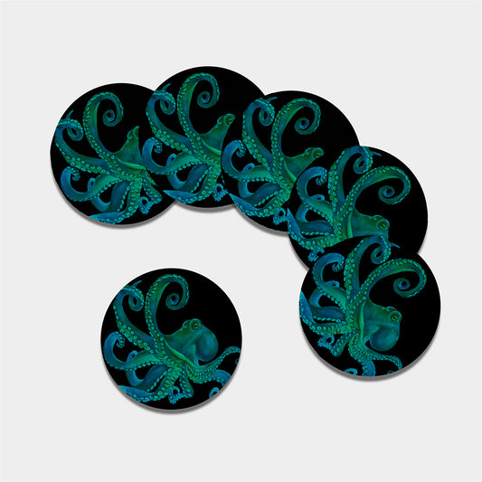 Watercolor Octopus Print Leather Coaster Set