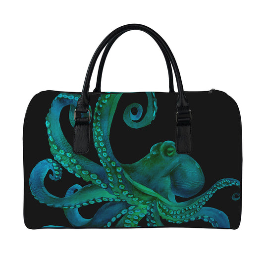 Watercolor Octopus Print Leather Duffle Bag
