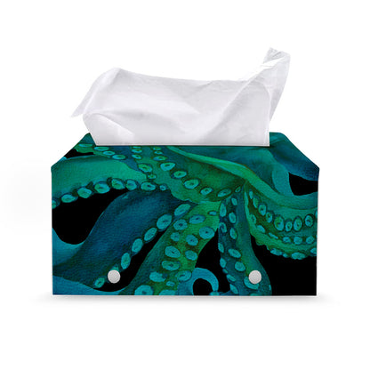 Watercolor Octopus Print Leather Tissue Box Cover