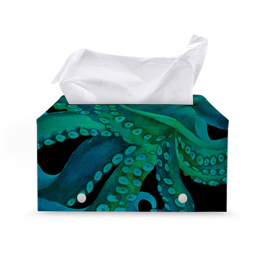 Watercolor Octopus Print Leather Tissue Box Cover