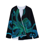 Watercolor Octopus Print Long Sleeve Short Coat