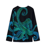 Watercolor Octopus Print Long Sleeve Short Coat